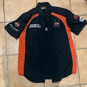Harley-Davidson Black and Orange Short-Sleeve Button-Up Work Shirt